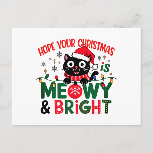 Black Cat Santa Meowy och Bright jul Helg Vykort (Framsida)