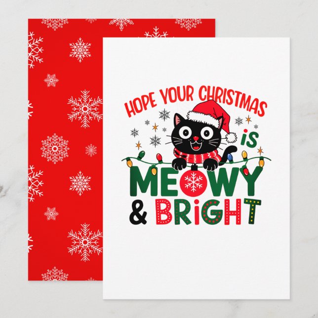 Black Cat Santa Meowy och Bright jul Julkort (Fram/baksida)