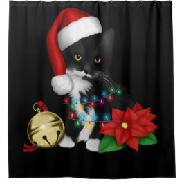 Black Cat Santa Tanglade upp i Ljus på jul