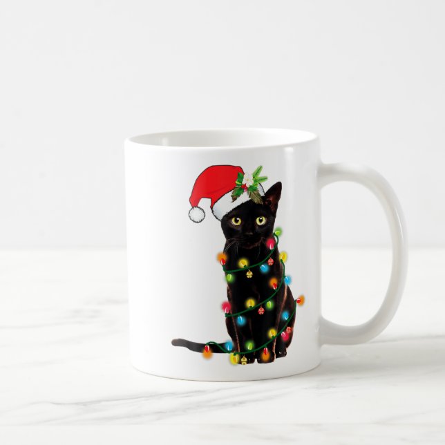 Black Cat Santa Tangled Up In Christmas Lights  Kaffemugg (Höger)