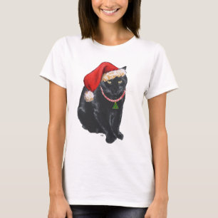 Black Cat Santa's Helper vid jul Tee Shirt