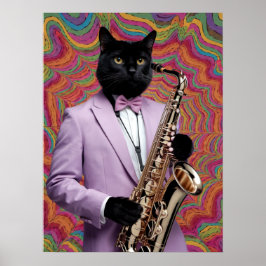 Black Cat Saxophone Player Poster