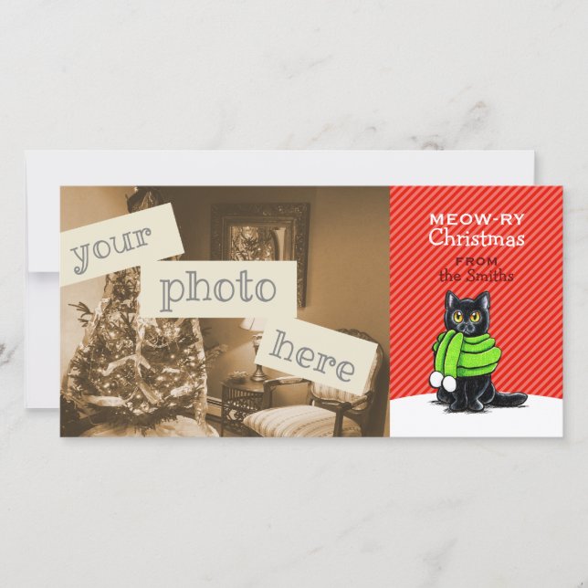 Black Cat Scarf jul Red Rand Julkort (Framsida)