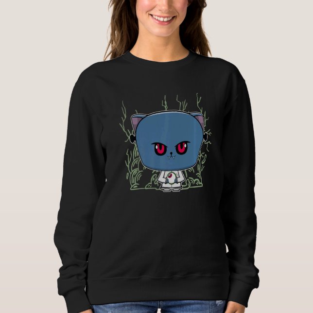 Black Cat Scientist With Magic Item For Horror Fan T Shirt (Framsida)