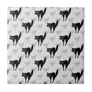 Black Cat Shadow Silhouette Mönster Design Kakelplatta