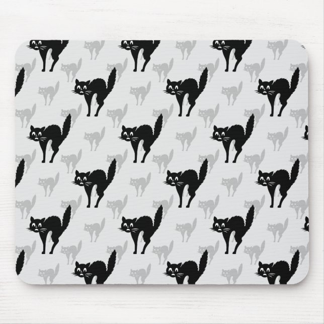 Black Cat Shadow Silhouette Mönster Design Musmatta (Framsidan)