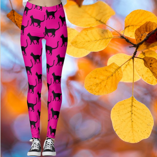 Black Cat Shock rosa Crazy Cat Woman Leggings (Feeling Catty?)