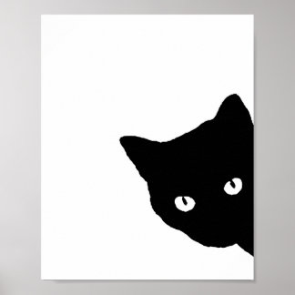 Black Cat Side White Poster