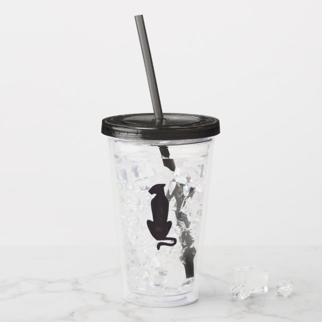 Black Cat Silhouette akrylic tumbler Take Away Mugg (Framsida Ice)