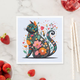 Black Cat silhouette av färgade blommor Pappersservett