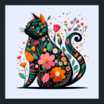 Black Cat silhouette av färgade blommor Poster<br><div class="desc">Black Cat silhouette tillverkad av färgstarka blommor. Den här designen har en svart katt silhuett tillverkad av färgstarka blommor.</div>