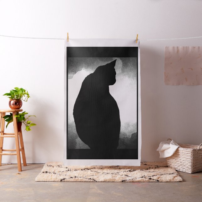 Black Cat Silhouette Fabric Tyg (In Situ)