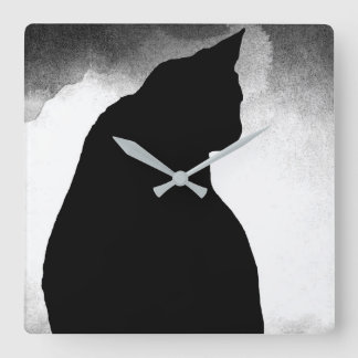 Black Cat Silhouette Fyrkantig Klocka