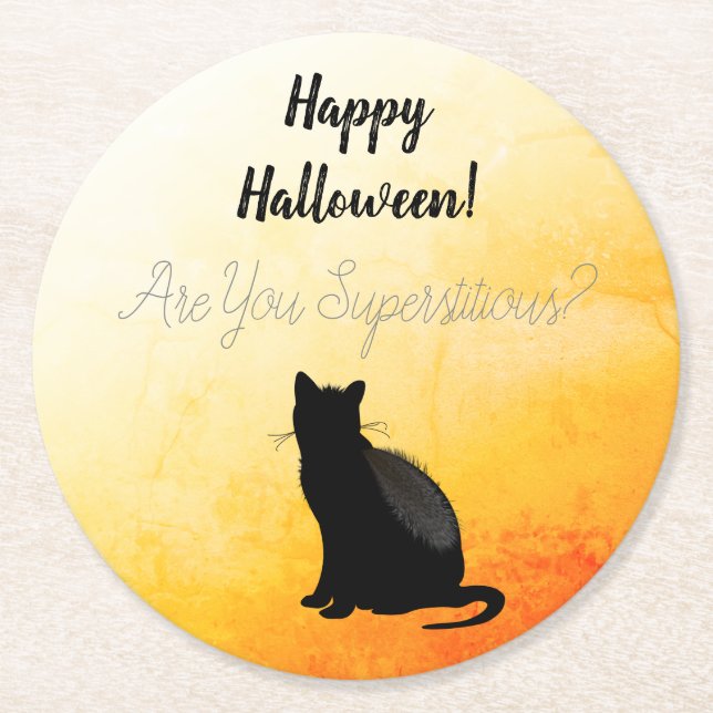 Black Cat Silhouette Halloween Underlägg Papper Rund (Framsidan)