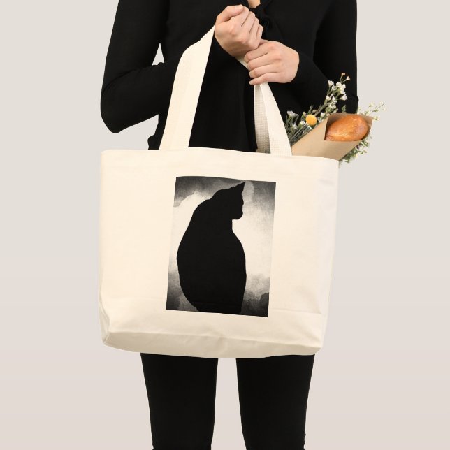 Black Cat Silhouette Jumbo Tote Bag Tygkasse (Framsida (produkt))