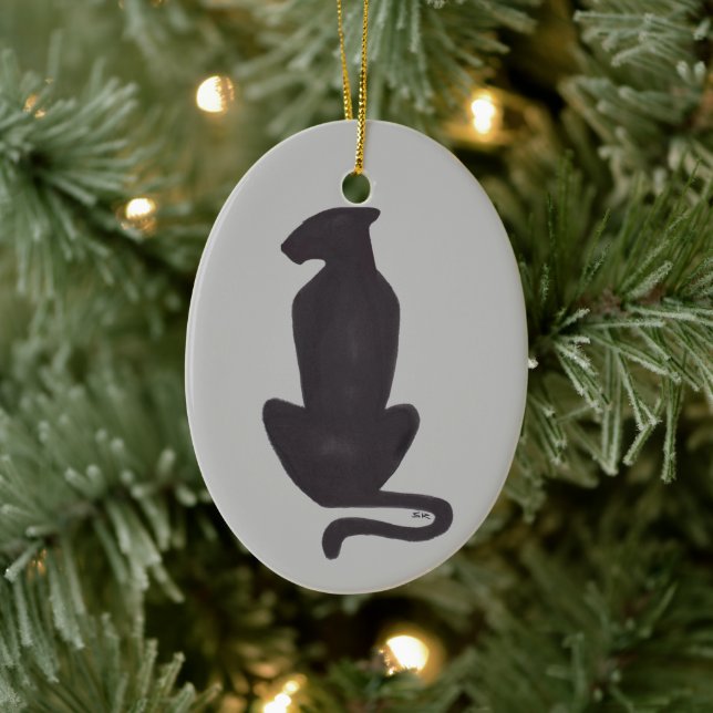 Black Cat Silhouette keramiskt ornament 2 sids (Träd)