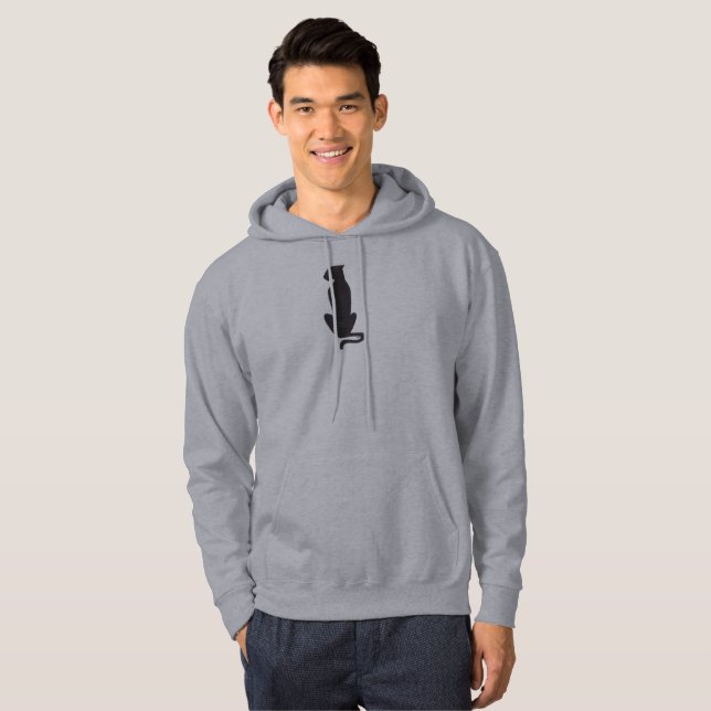 Black Cat Silhouette manar grått -hovad tröja Hoodie (Hel framsida)