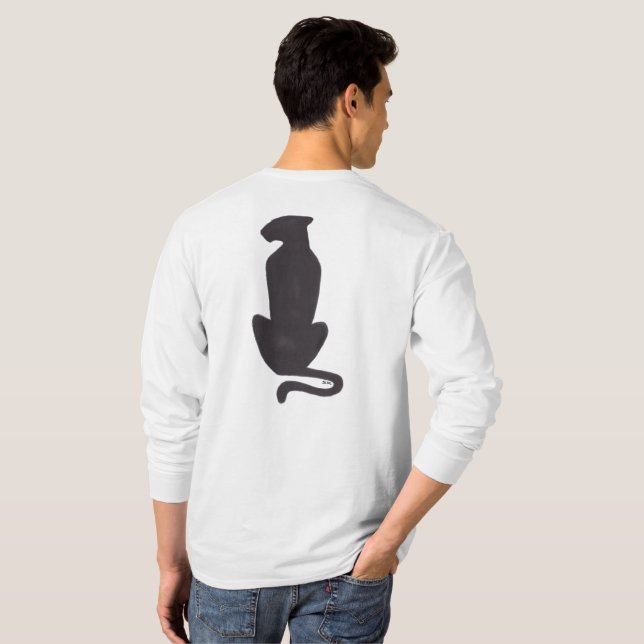 Black Cat Silhouette manar vit långärmad shirt T (Hel baksida)