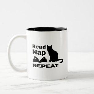 Black Cat Silhouette med Bok Citat Art Mugg