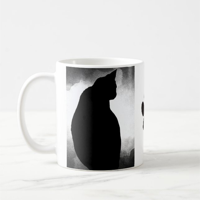 Black Cat Silhouette med Tass Kaffemugg (Vänster)