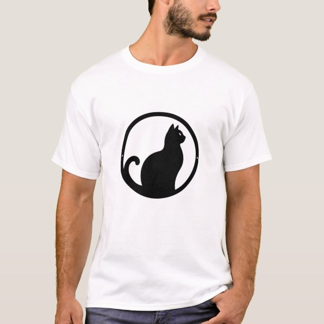 Black Cat Silhouette-minimalistutskrift T-Shirt (Framsida)