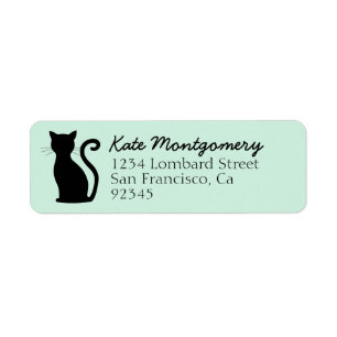 Black Cat Silhouette Mint Grönt Returadress Etikett