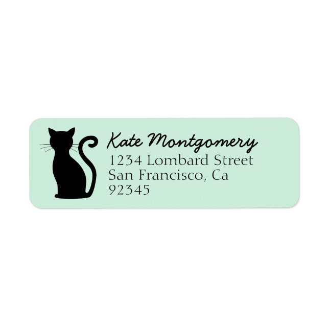 Black Cat Silhouette Mint Grönt Returadress Returadress Etikett (Framsidan)