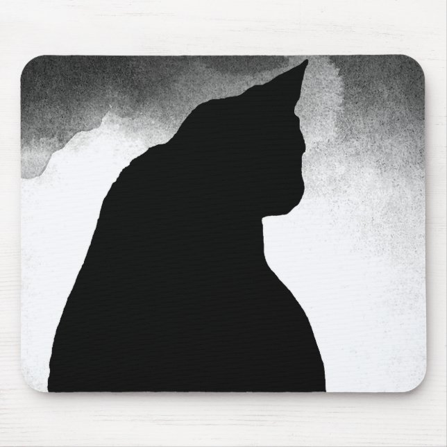 Black Cat Silhouette Mouse Pad Musmatta (Framsidan)