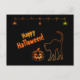 Black Cat Silhouette Neon Happy halloween Vykort