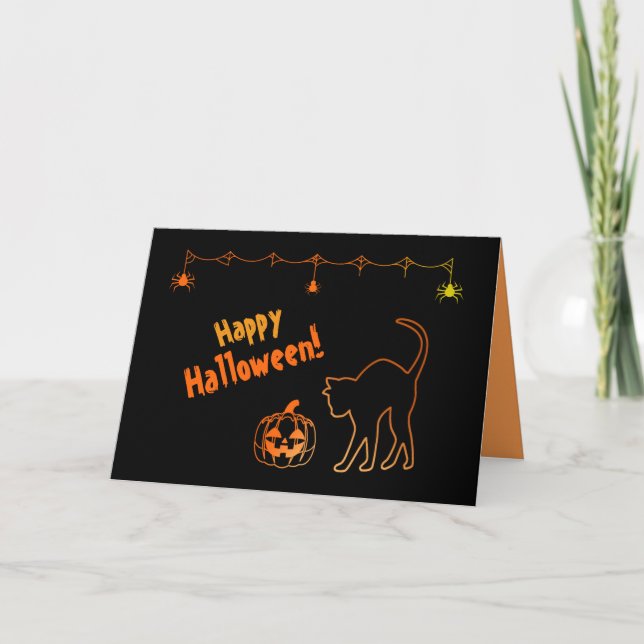 Black Cat Silhouette och Jack o'lanternor Hallowee Kort (Framsida)