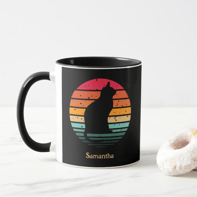 Black Cat Silhouette på Distress Rainbow Mugg (Med munk)