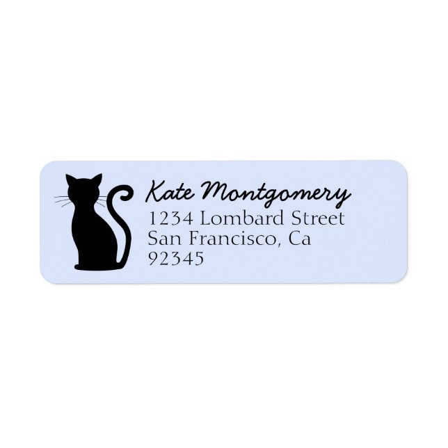 Black Cat Silhouette Pastel Blue Returadress Returadress Etikett (Framsidan)