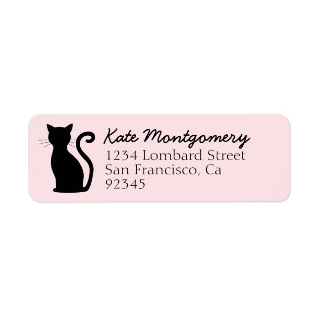 Black Cat Silhouette Pastel Rosa Returadress Returadress Etikett (Framsidan)