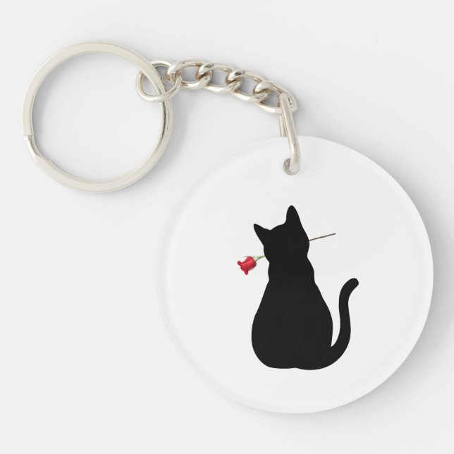 Black Cat Silhouette Röd ros NAMN Roligt Djurälska (Framsidan)