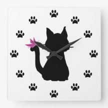 Black Cat Silhouette Rosa Butterfly