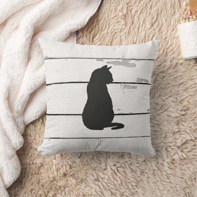 Black Cat Silhouette Shiplap Rustic Kudde (Filt)