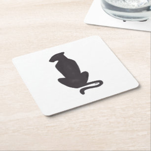 Black Cat Silhouette vit papper underlägg Kvadrat