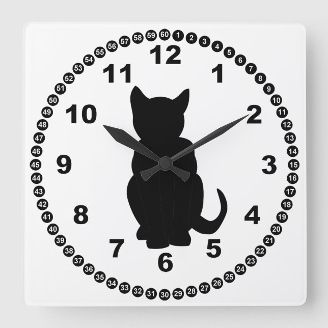 Black Cat Silhouette Witch Familiar Fyrkantig Klocka (Framsida)