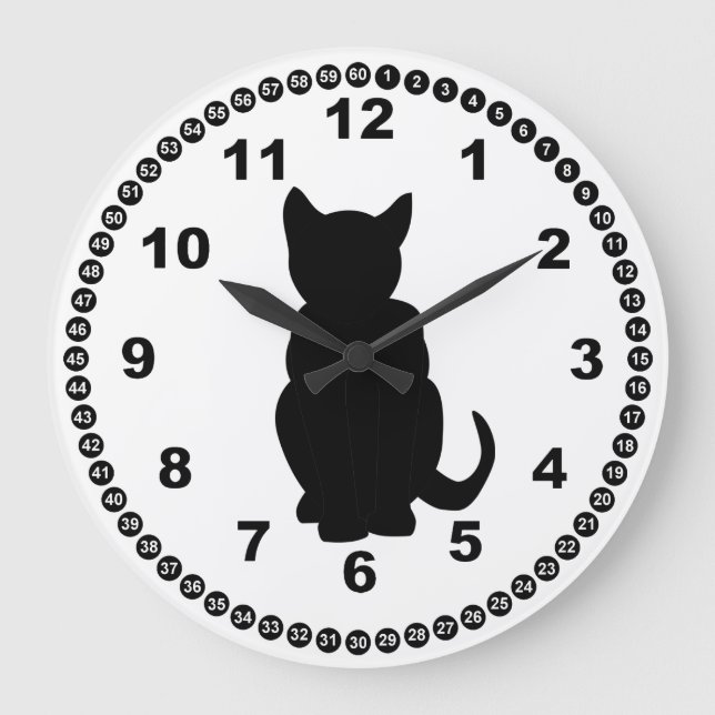 Black Cat Silhouette Witch Familiar Square Wall Stor Klocka (Framsida)
