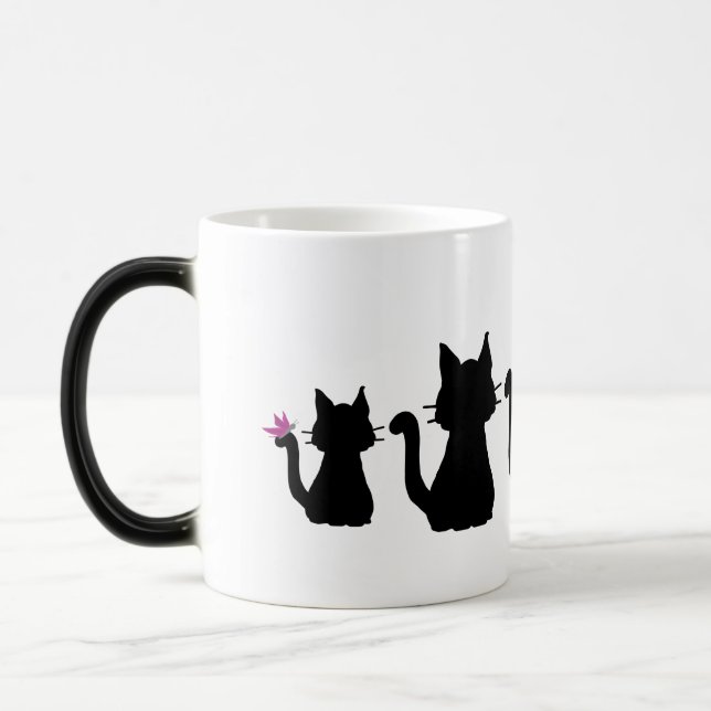 Black Cat Silhouettes Rosa Butterfly Magisk Mugg (Vänster)