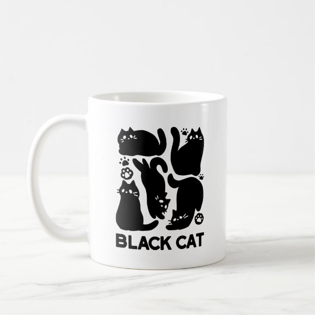 Black Cat Silhouettes - Utformning av Kattdjuret C Kaffemugg (Vänster)