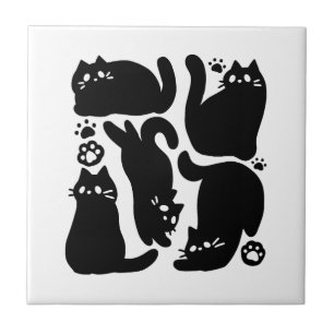Black Cat Silhouettes - Utformning av Kattdjuret C Kakelplatta