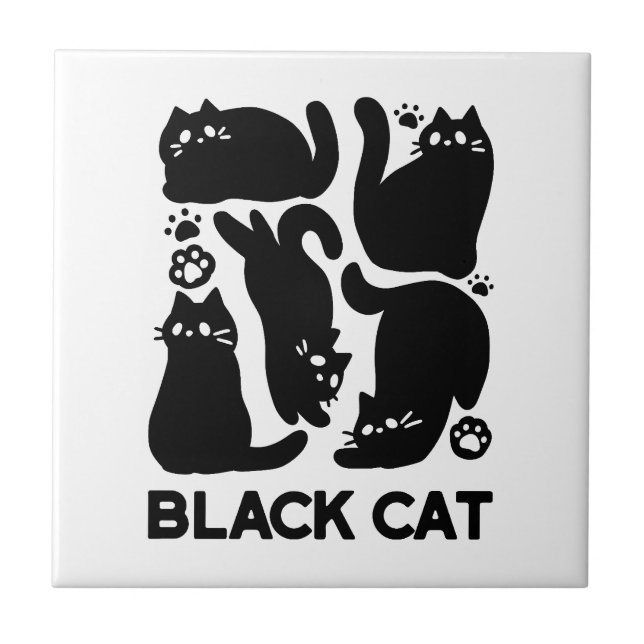 Black Cat Silhouettes - Utformning av Kattdjuret C Kakelplatta (Framsidan)