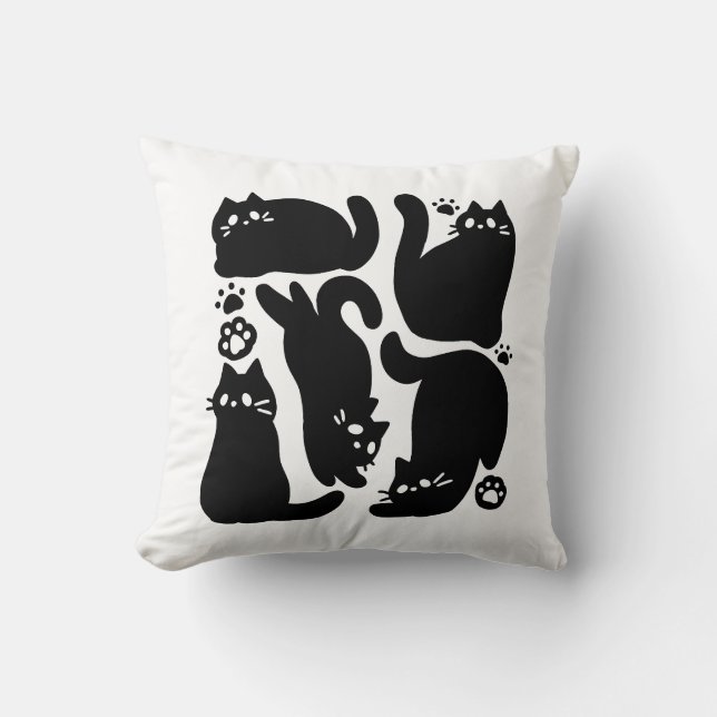 Black Cat Silhouettes - Utformning av Kattdjuret C Kudde (Framsida)