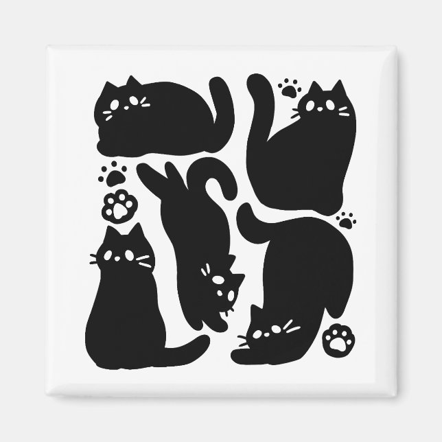 Black Cat Silhouettes - Utformning av Kattdjuret C Magnet (Framsidan)