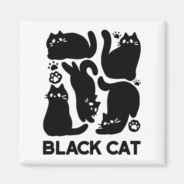 Black Cat Silhouettes - Utformning av Kattdjuret C Magnet (Framsidan)