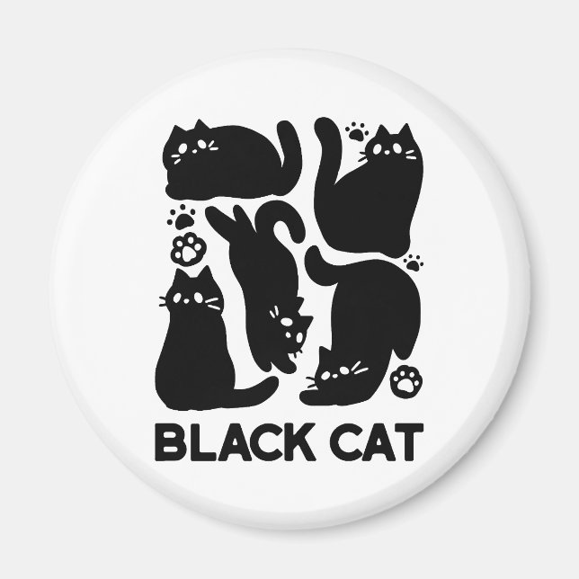 Black Cat Silhouettes - Utformning av Kattdjuret C Magnet (Framsidan)
