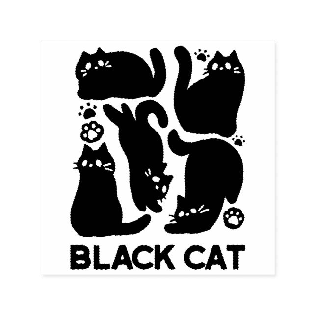 Black Cat Silhouettes - Utformning av Kattdjuret C Självfärgande Stämpel (Design)