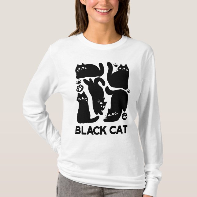 Black Cat Silhouettes - Utformning av Kattdjuret C T Shirt (Framsida)