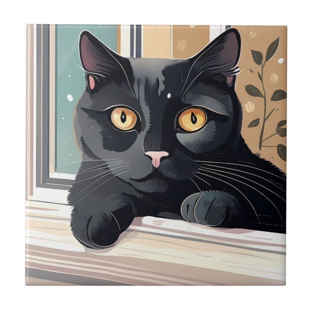 Black cat sitta Art Kakelplatta (Framsidan)